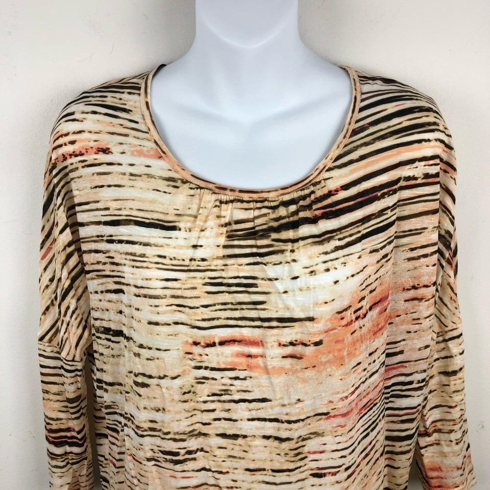 Chicos Shirt Blouse Rayon 0 Small Kaelyn 3/4 Sleeve Gypsy Queen Blended Geo Top
